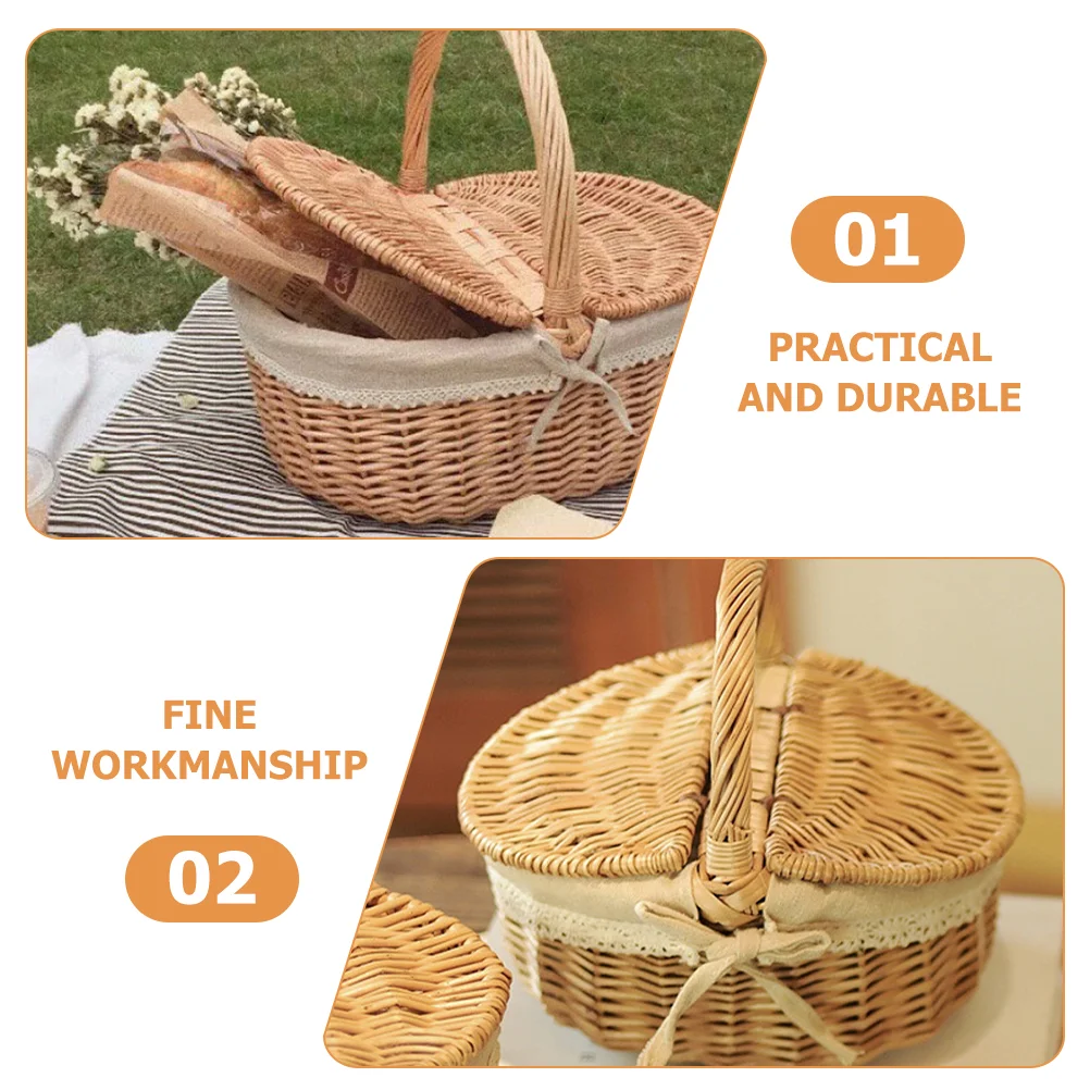 Cesta de almacenamiento de frutas para Picnic, contenedor de aperitivos para el hogar de Pascua, cesta de mimbre con tapa, cesta de mimbre multifunción, suministro para el hogar