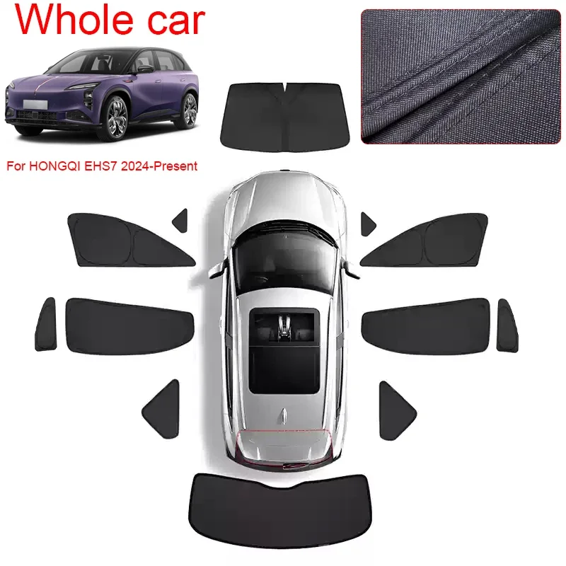 Car Black Windows Privacy Sunshade For HONGQI E-HS7 2024-Present Auto UV Block Sun Protection Interior Blackout Cover Accessory