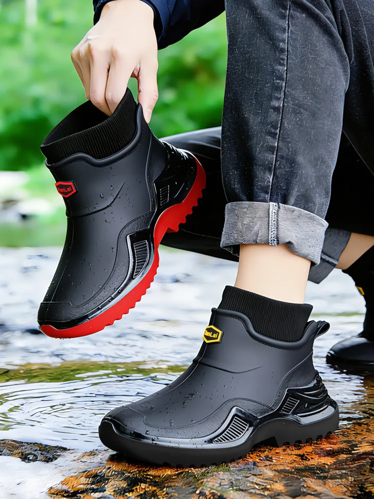 Winter Warme Plus Paar-Regenstiefel Wasserdichte Herren-Wasserschuhe Outdoor Herren-Gummischuhe Modische Angelstiefel Arbeitsstiefel – Detail 4