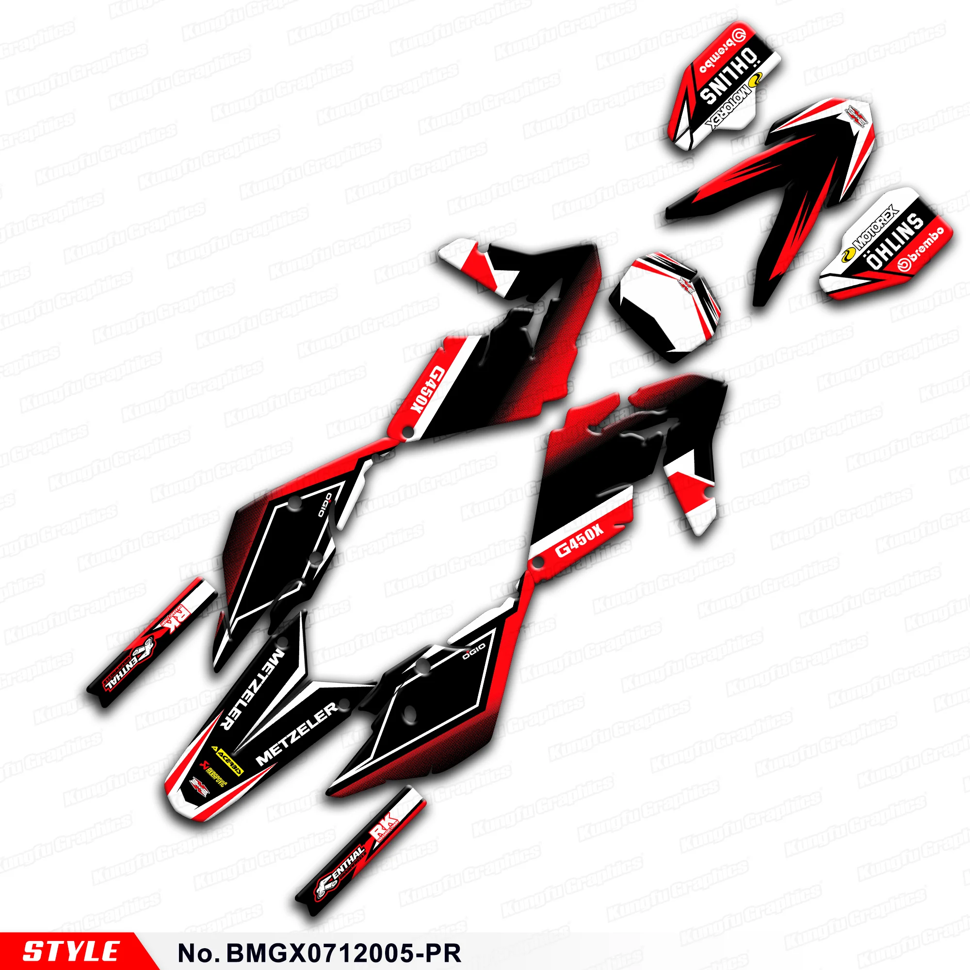 

Aftermarket MX Sticker Vinyl Decals Graphics for G450X G 450 X G450 X 2007 to 2012, Style No.BMGX0712005-PR, Black Red