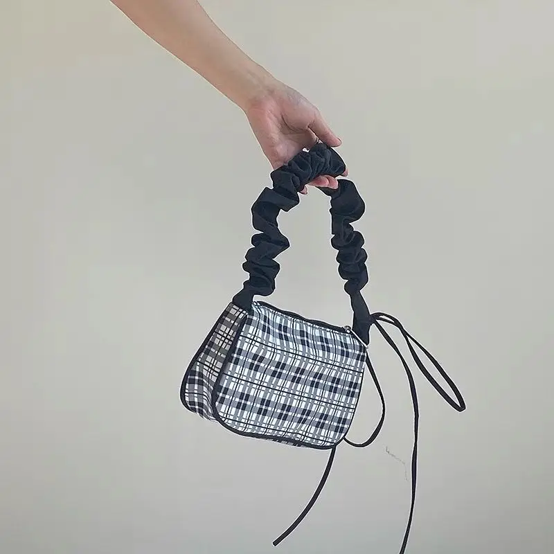 Xiuya Plaid Print Handbags for Women Fashion Y2k Nylon Wrinkles Bag Yellow Versatile Casual Design Zipper Shoulder Bag Ladies