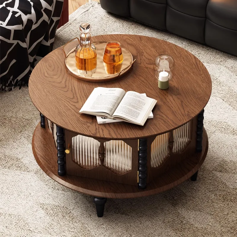 

French Retro Solid Wood Coffee Table Durable Decorative Mid-Century Living Room Furniture for Compact Spaces