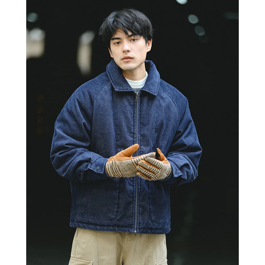 Men Japanese Streetwear Retro Corduroy Thicken Padded Cotton Coat Warm Amikaji Cargo Parkas Jacket Cityboy Outerwear