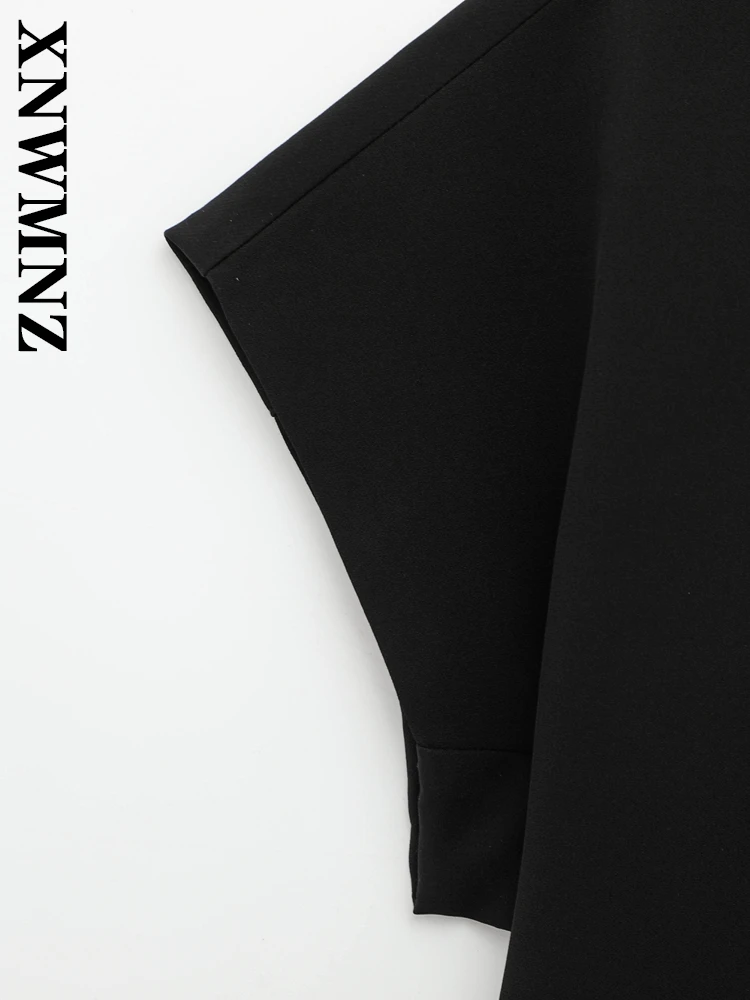 XNWMNZ 2025 Estate Donna Streetwear Colletto rovesciato Capispalla Top Fashion Lady Cappotto a maniche corte Volant Tasche Giacca con cerniera