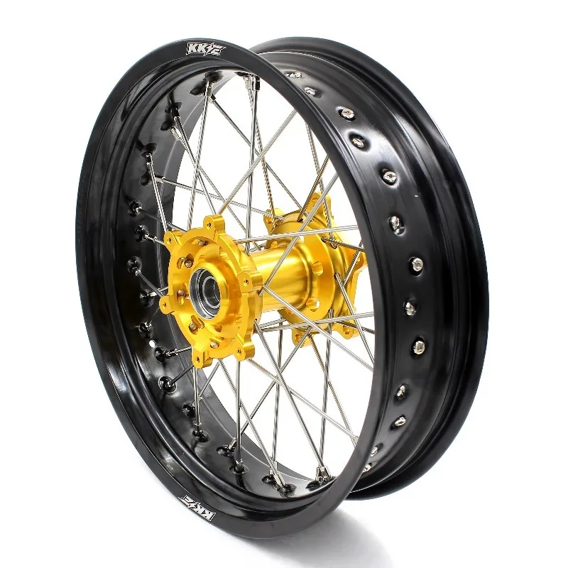 

【2025】 17-дюймовый комплект колес Supermoto из сплава, подходит для Suzuki RM125 RM250 1996-2008, ступица из анодированного алюминия, золота, черный обод