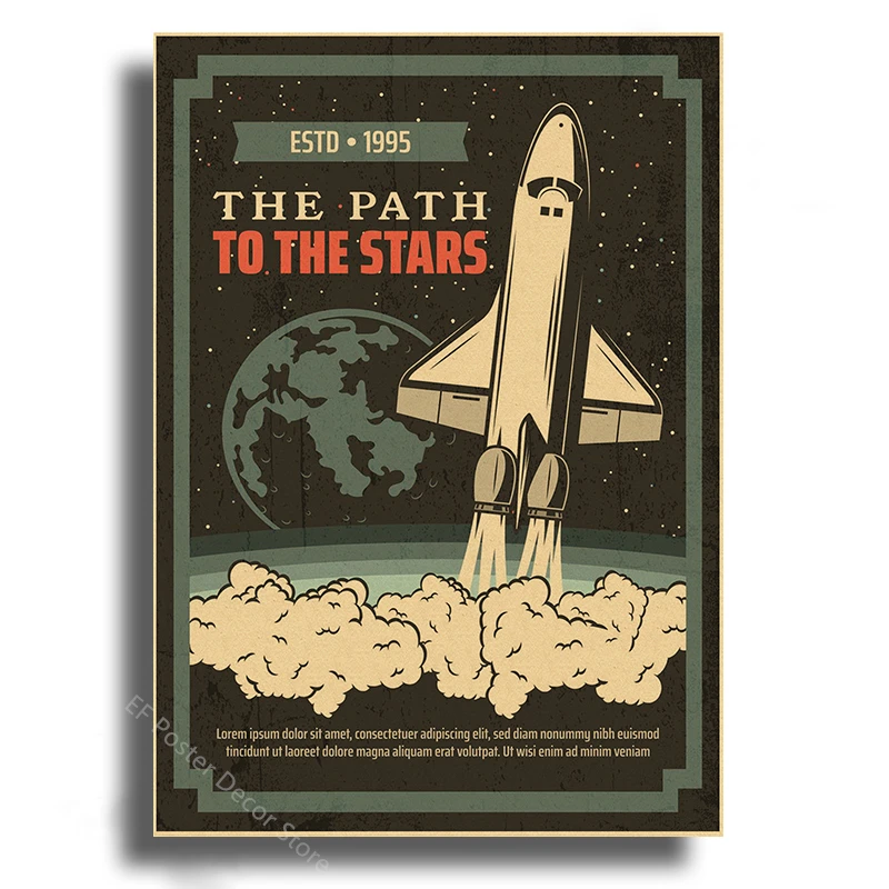 Buy Three Get Four Space Travel Poster Explore Planet Vintage Home Room Decor Retro Painting Spaceship Prints Art Wall Picture