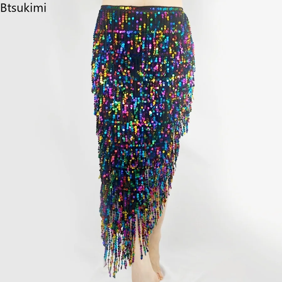 Triangolo Paillettes Gonna di danza del ventre Danza del ventre Lunga Nappa Sciarpa sui fianchi Abiti da festival Accessori per abbigliamento da ballo per donna Cintura da ballo