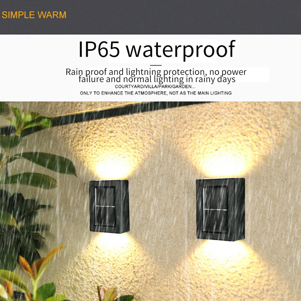 2pcs Wall Lamp Modern Exterior 2 LEDs Park Solar Powered Decorative Light Up Down Courtyard Outdoor Garden Waterfproof Landscape