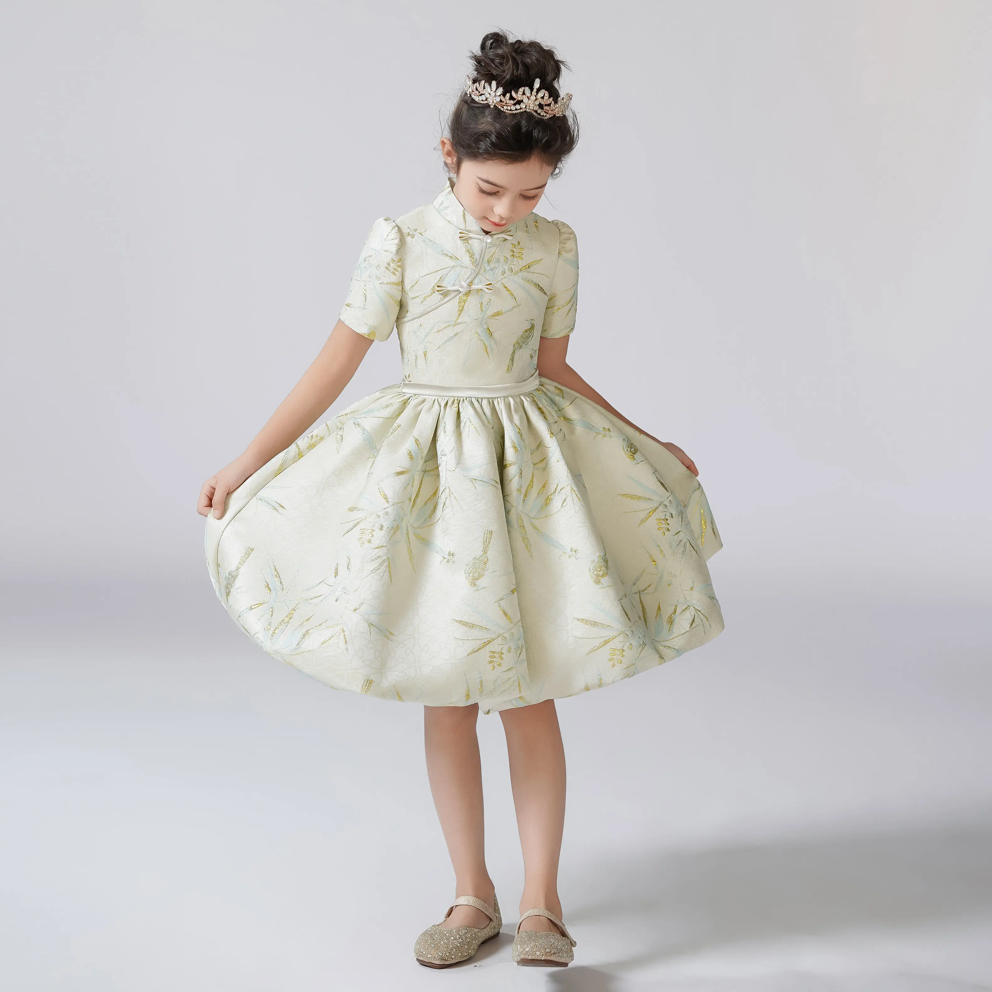 Dideyttawl Short High-Neck Girl Dress Knee Length Junior Concert Birthday Party Pageant Gown Children wedding dress