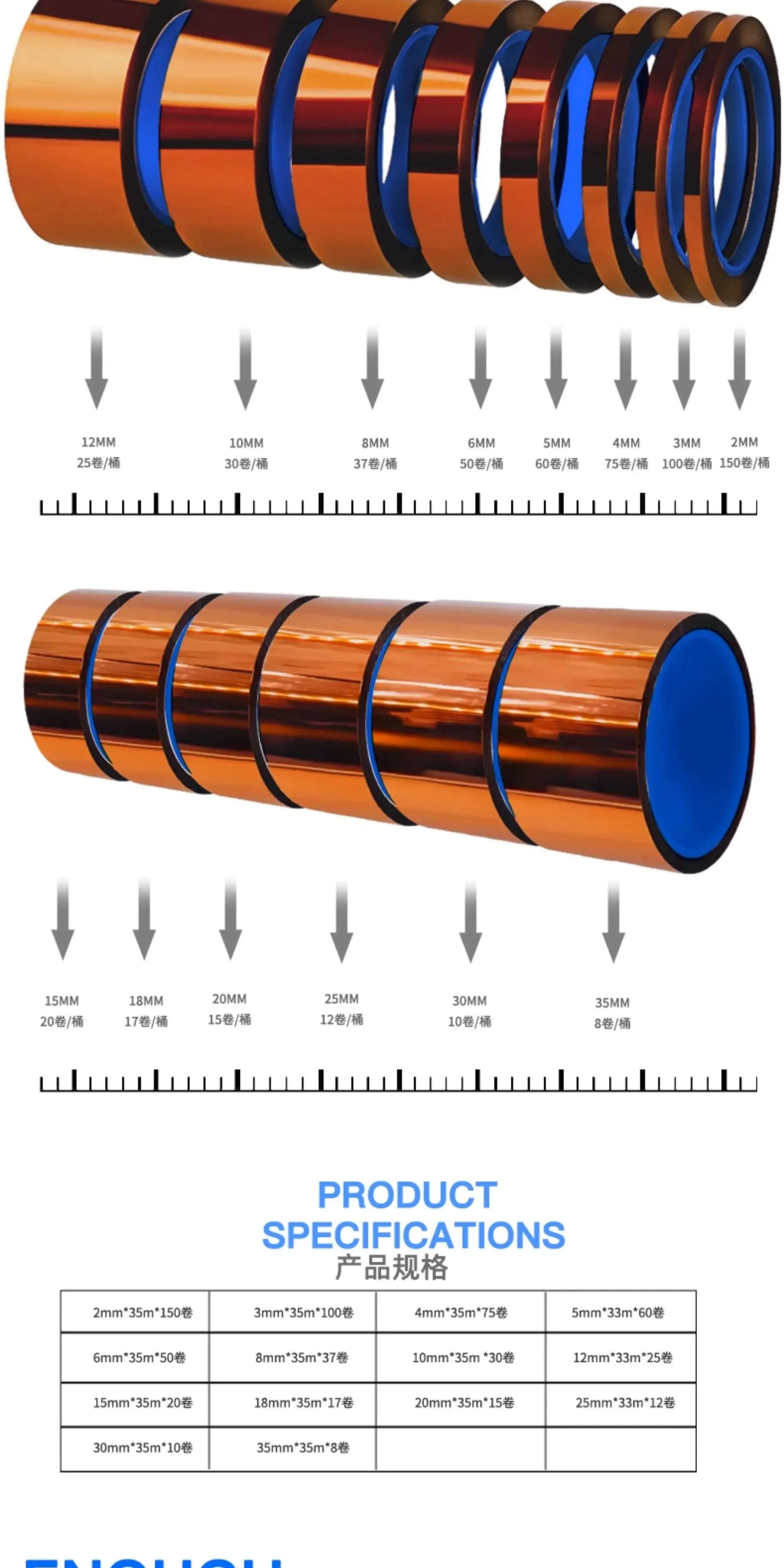 Kapton-Klebeband 400 ° C Hochtemperatur-Hitzebeständiges Polyimid-Isolierband für PCB BGA Löt-Schutz und Reparatur 2-35mm 35M – Detail 3