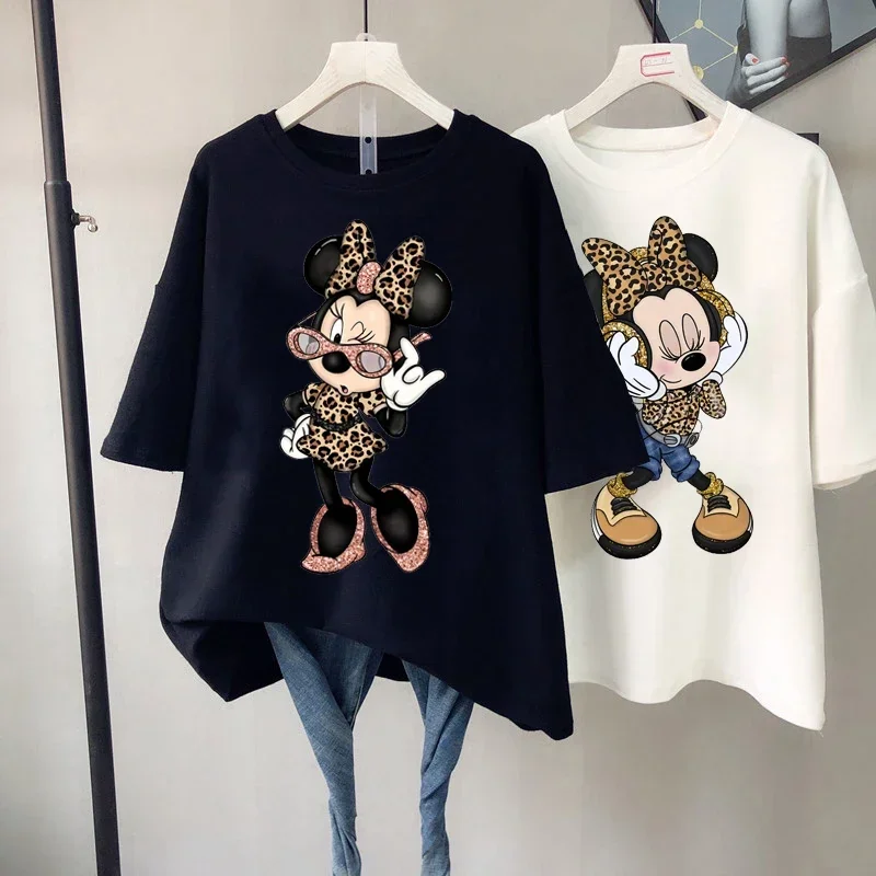 Vintage Women Fashion Cartoon Mickey Minnie Kawaii Top Female Ulzzang Oversized T-shirt with Short Sleeves 90s Y2k