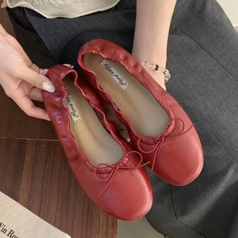 Modische Damen-Ballerinas mit Rundem Zehenbereich, Slip-On Schuhe mit Schleifenverzierung für Frühling und Herbst – Detail 2