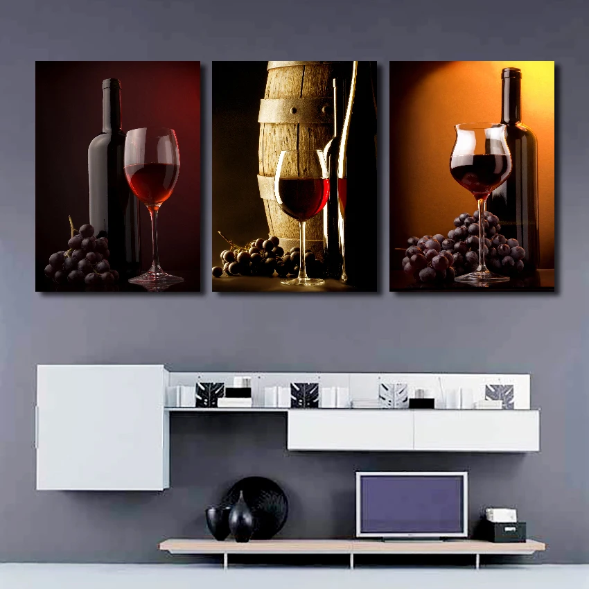 

3 Pieces Grapes Red Wine Glass Barrel Posters Pictures Canvas Wall Art Decorative Home Decor Paintings Living Room Decoration