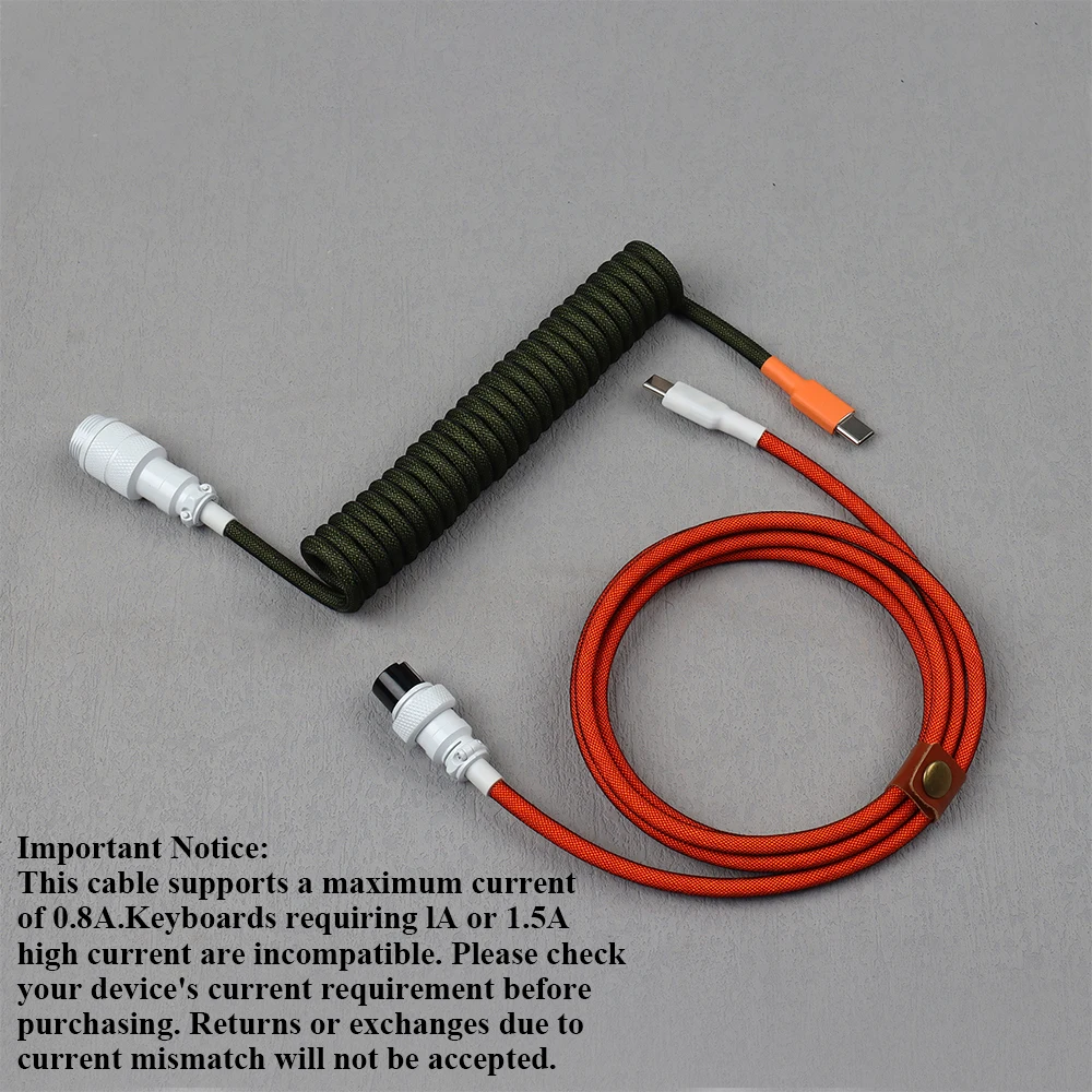 Type C to C Keyboard Cable Coiled for Tablet PC Double-Sleeved Wire with GX16 Detachable Aviator Connector