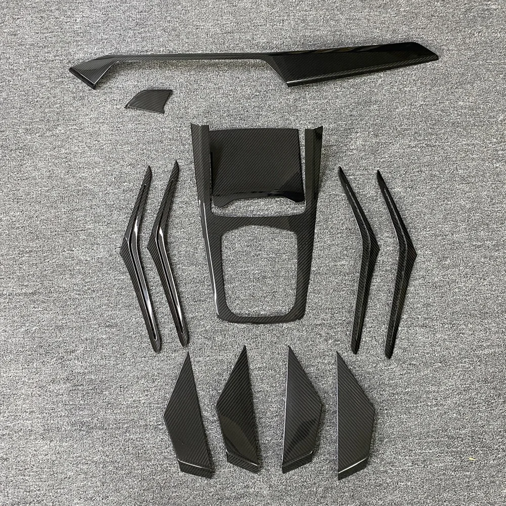 

12PCS Carbon Fiber Interior Cover Trim Kit Dashboard Panel Gear Shift Box Cover Door Panel Trim For BMW X5 G05 X7 G07 2019-2021