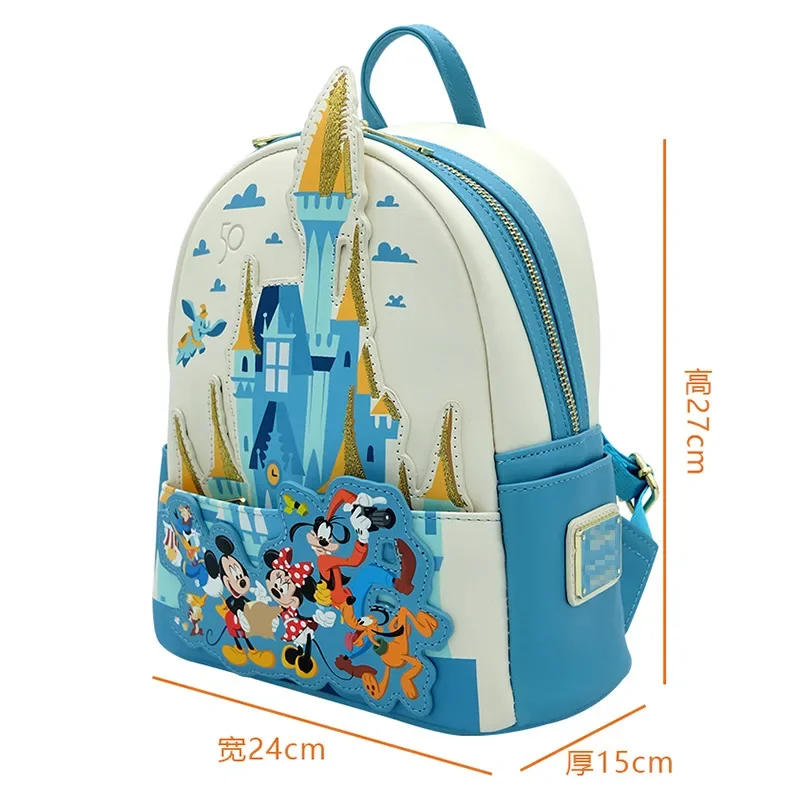 Loungefly Disney 50th Anniversary Joint School Bag Kawaii Backpacks Mini Castle Rucksack Leather Woman\'s School Bags Gift