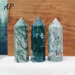 1pc Natural Crystal Moss Agate Point Column Healing Stone Green Water Grass Crystal Wand Energy Quartz Tower Ornament Home Decor