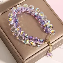 2025 Elegant Austrian Crystal Bracelet with Shimmering Gemstone Beads Stylish Elastic Rope Strand Bracelets for Ladies Jewelry