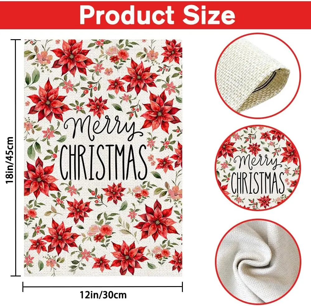 Christmas Garden Flag 12x18in Double Sided Poinsettia Merry Christmas Winter Red Floral Garden Yard Flag Xmas Holiday Seasonal O