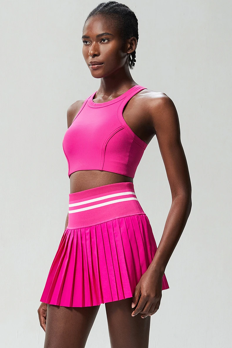 Frauen Kurze Sportswear Zwei Stücke Fitness Yoga Set Hohe Taille Tennis Rock Crop Top Gym Anzug Weibliche Atmungsaktive Sportswear – Detail 14