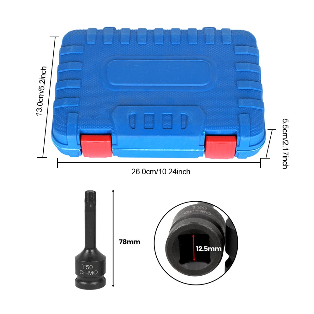 Podofo 10-teiliges Schlagschrauber-Innensechskant-Bit-Set 1/2 Zoll T20 T25 T30 T80 Schlagschraubernuss-Set für Autoreparatur in der Garage – Detail 5