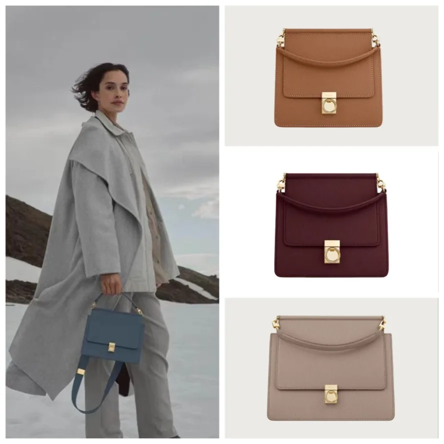 

Новая мини-сумка на плечо Bollinger Number Seven, высококачественная женская сумка через плечо из воловьей кожи верблюжьего цвета личи