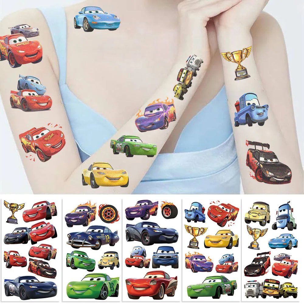 10sheet Disney CarsTattoo Stickers Birthday Party Party Decorations Cartoon Race McQueen Kids Disposable Waterproof Sticker Toys