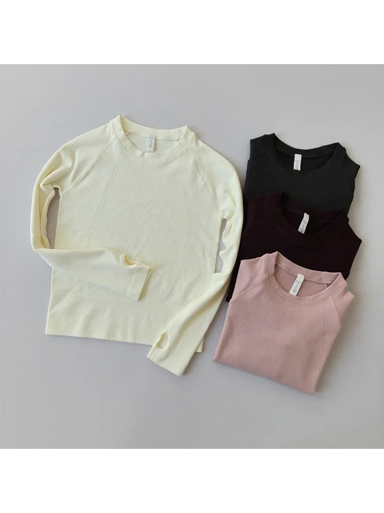 

Осенне-зимняя утягивающая одежда для йоги, женские быстросохнущие спортивные топы с длинными рукавами для бега, одежда для пилатеса и фитнеса с круглым вырезом