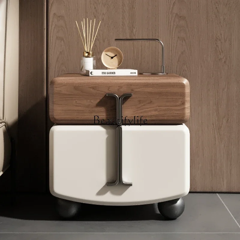

z.Modern simple Italian light luxury solid wood bedside table Minimalist antique small household bedroom bedside table