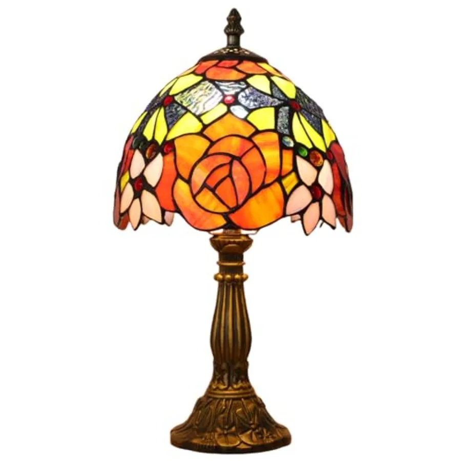 

Tiffany Style Table Lamp 3 Color Temperatures Rose Flower Stained Glass Lamps Small Antique Bedside Nightstand Table Lamp for B