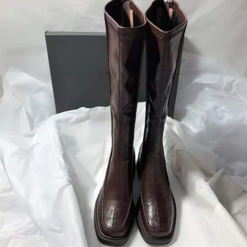 Bottines longues à bout rond et semelle épaisse pour femmes, nouvelle collection automne 2026, bottines hautes tendance.