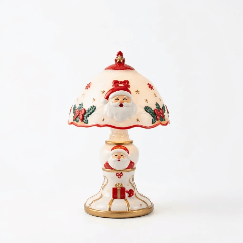 Premium Resin Christmas Resin Craft Light Warm Soft LED Hand-Painted Details Santa Reindeer Table Lamp Stable Structure