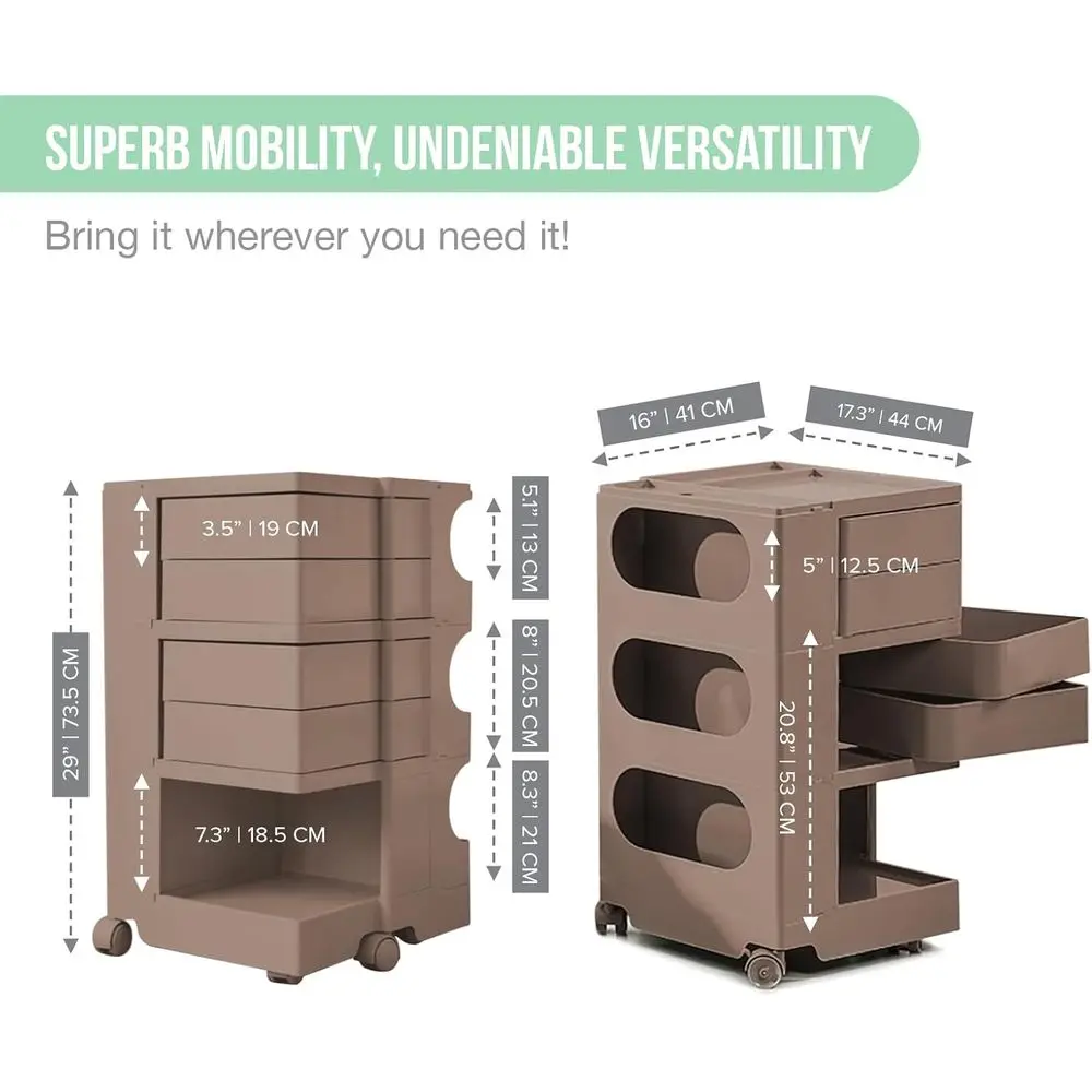 Multi-Purpose Rolling Storage Cart with Swing-Out Drawers - Portable Utility Trolley for Kitchen, Bathroom, and Supplies in Wet