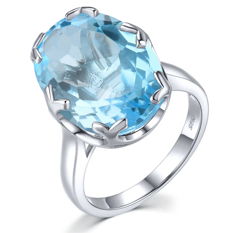 

Genuine 15.8 Carats Ring Silver 925 Original Natural Sky Blue Topaz Ring 925 Silver Ring With Stone Sky Blue Topaz Ring Women