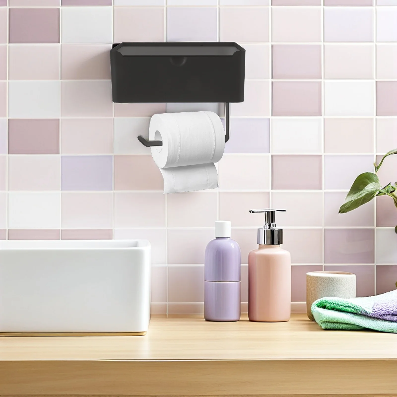 

Складной настенный держатель для мешка для мусора для ванной комнаты, водонепроницаемый держатель для туалетной бумаги без сверления, компактный органайзер для хранения