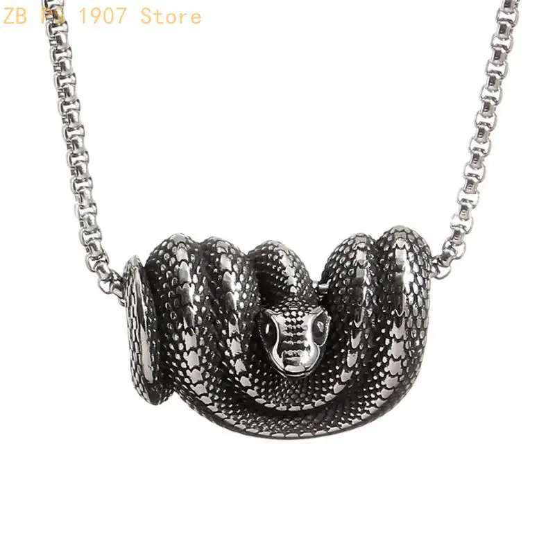 Stainless Steel Ouroboros Snake Necklace Neck Accessory for Modern Gothic 55KA