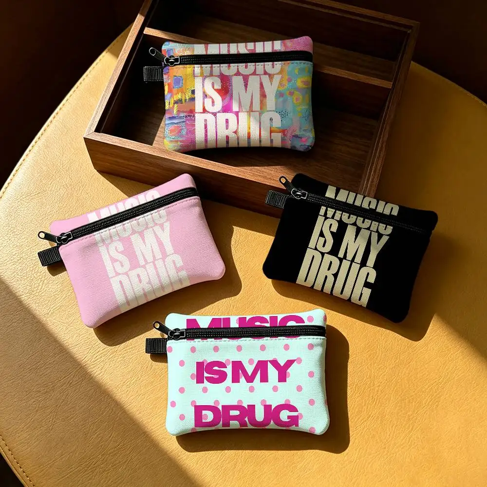MUSIC IS MY DRUG Waterproof Zippered Coin Purse – Lightweight Hanging Wallet For Coins ID Cards