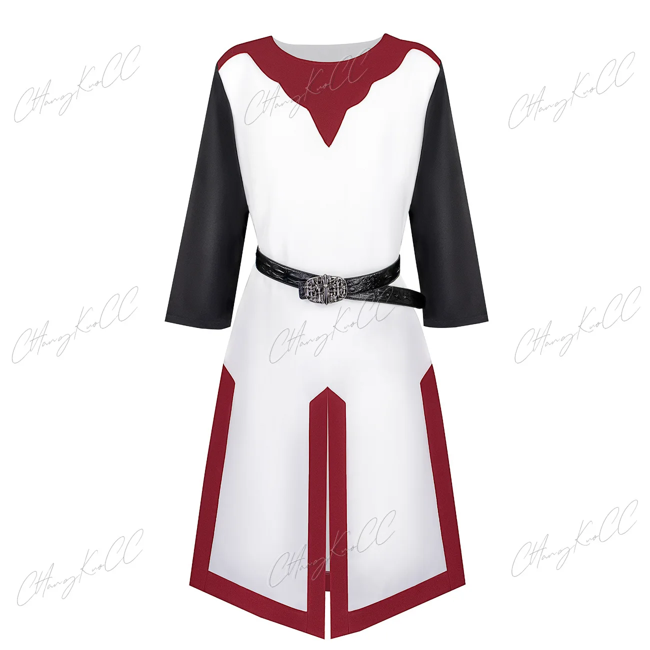 Men Medieval Knight Templar Knight Cosplay Costume Adult Men Warriors Gown Long Sleeve Top with Brown Belt for Halloween Party