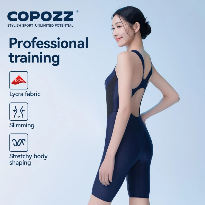 COPOZZ One-piece Women Sports Swimwear Professional Knee-length Surfing Swimsuit Female Bikini Beach Wear Bathing Suit UPF 50+