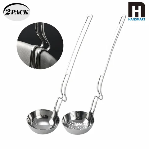 KitchenTrend 2Pcs Stainless Steel Ladle & Skimmer Set, Large Capacity Hanging Hook Design Mirror Polished Soup Strainer Spoon for Home Hotpot Kitchen Cooking