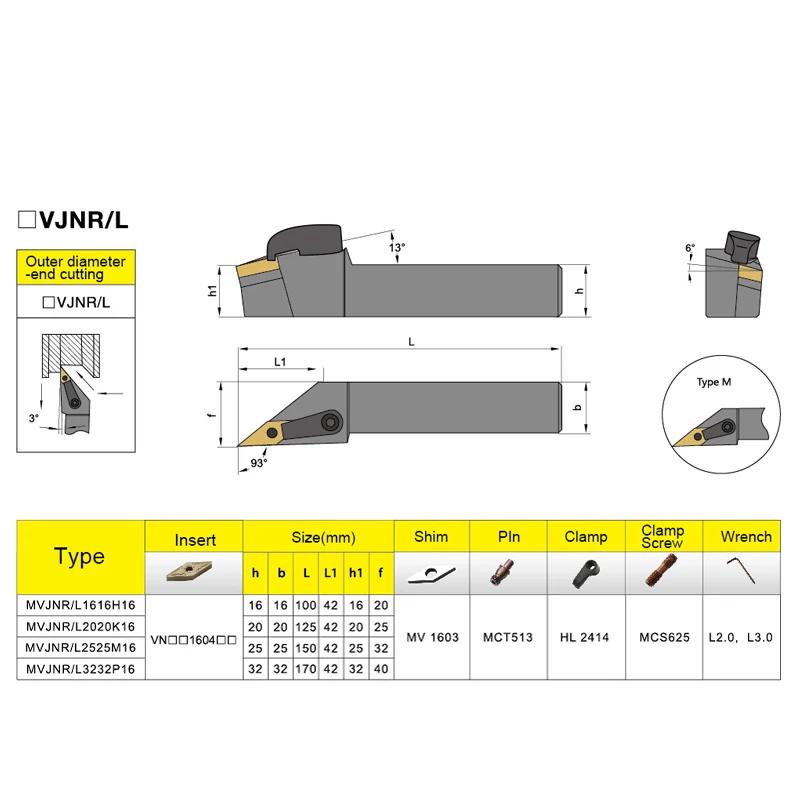 Portaherramientas de torneado MVJNR/L, portaherramientas de acero con resorte blanco, MVJNR/L2020K16H, MVJNL2525M16H, portaherramientas compuesto cilíndrico CNC