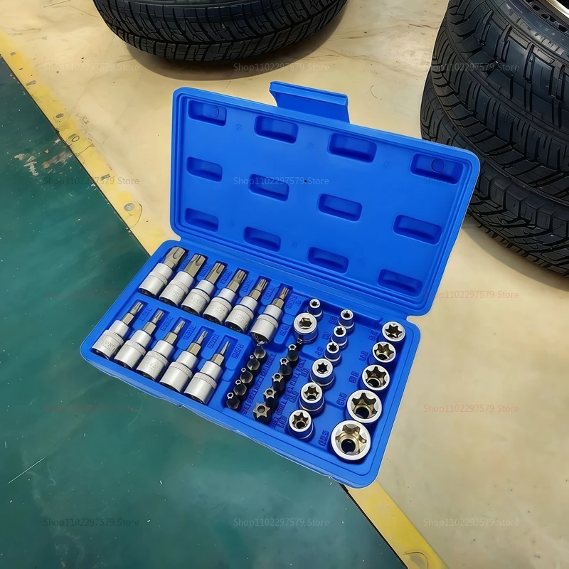 34 pçs torx estrela soquetes & bit conjunto com caixa macho/fêmea e-security bits unidade ferramenta portátil torque estrela soquete ferramenta de desmontagem