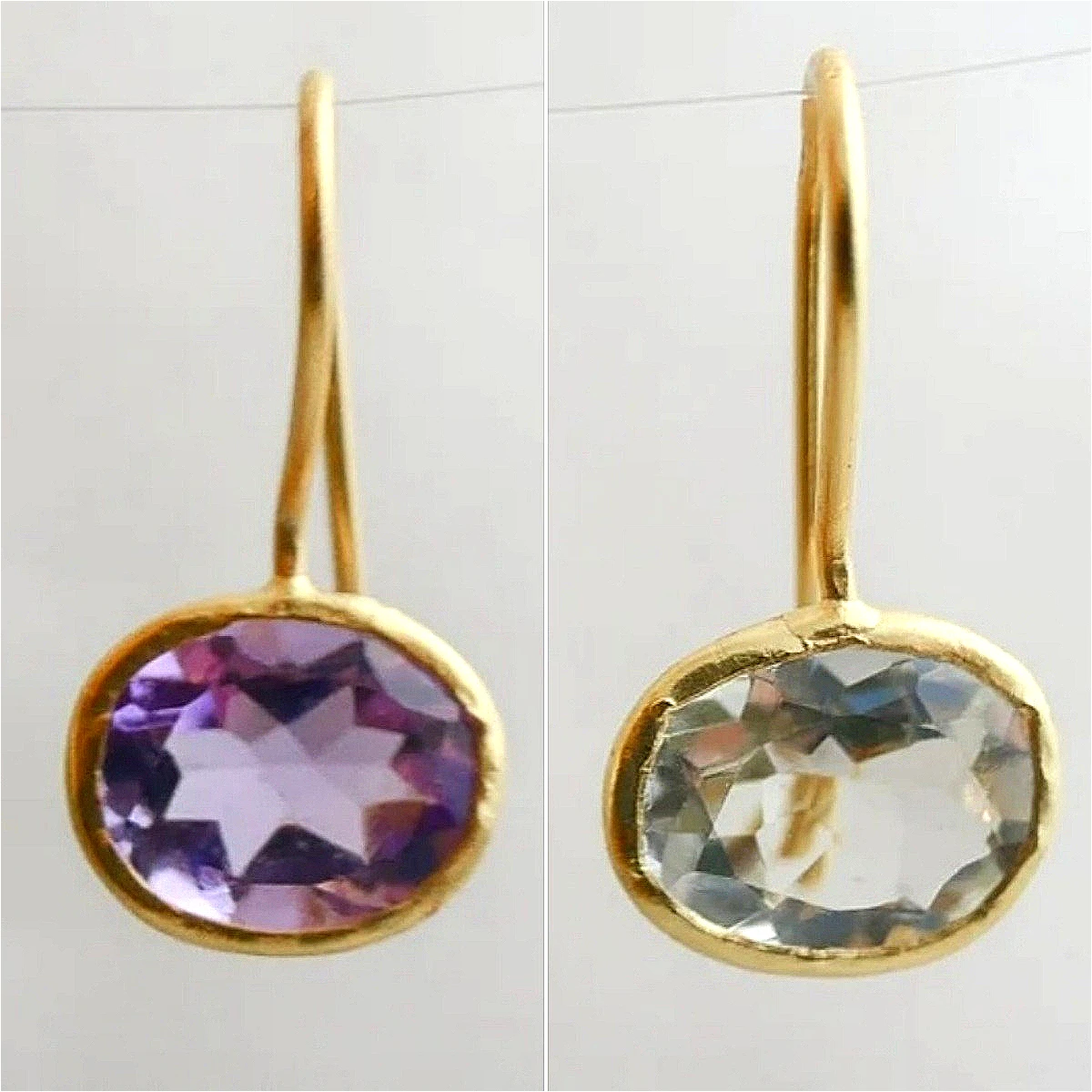 Modische klassische, eingelegte ovale, klare, violette, synthetische Zirkonia-Ohrhänger, eleganter, vergoldeter Bankettschmuck für Damen