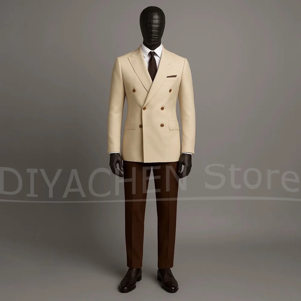 

Мужской двубортный костюм, комплект из двух предметов, модный пиджак с лацканами и брюками, облегающий деловой повседневный свадебный наряд