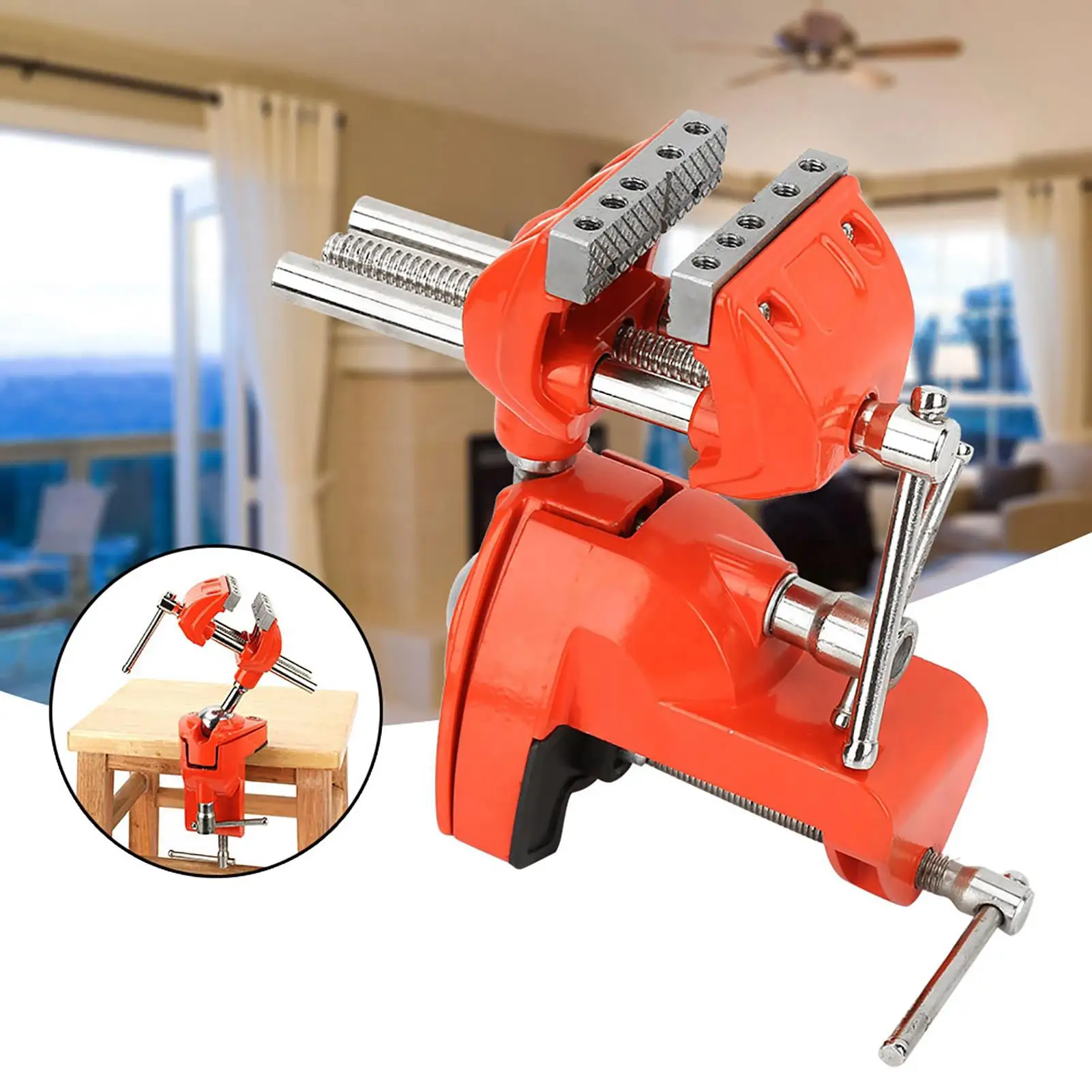 Mini 360° Rotating Aluminum Bench Vise, Adjustable 70mm Jaw, Multi-Use Woodworking Clamp for Workbench