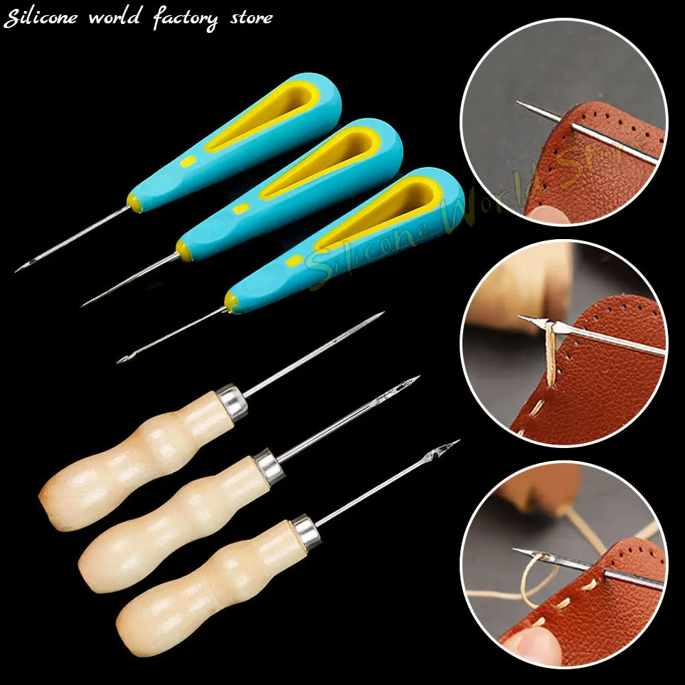 SW Handmade Crochet Leather Punch Tool Awl Cone Straight Head Elbow Center Hole DIY Sewing Parts Shoe Repair Candle Making Tools