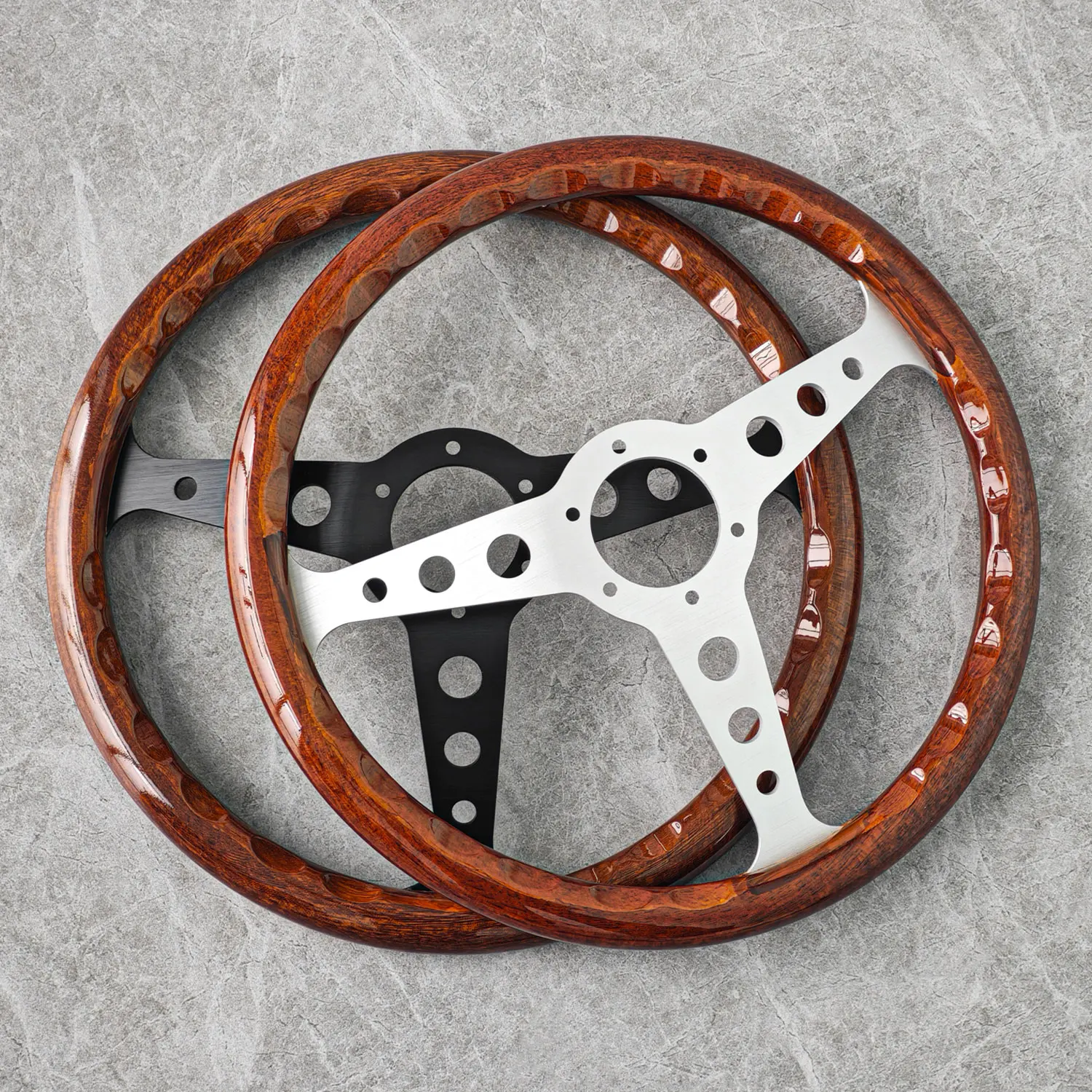 عجلة قيادة Motorsport Indy Heritage مقاس 350 مم. عجلة قيادة رياضية من خشب الماهوجني ومقلمة من الألومنيوم المصقول PC-ST54