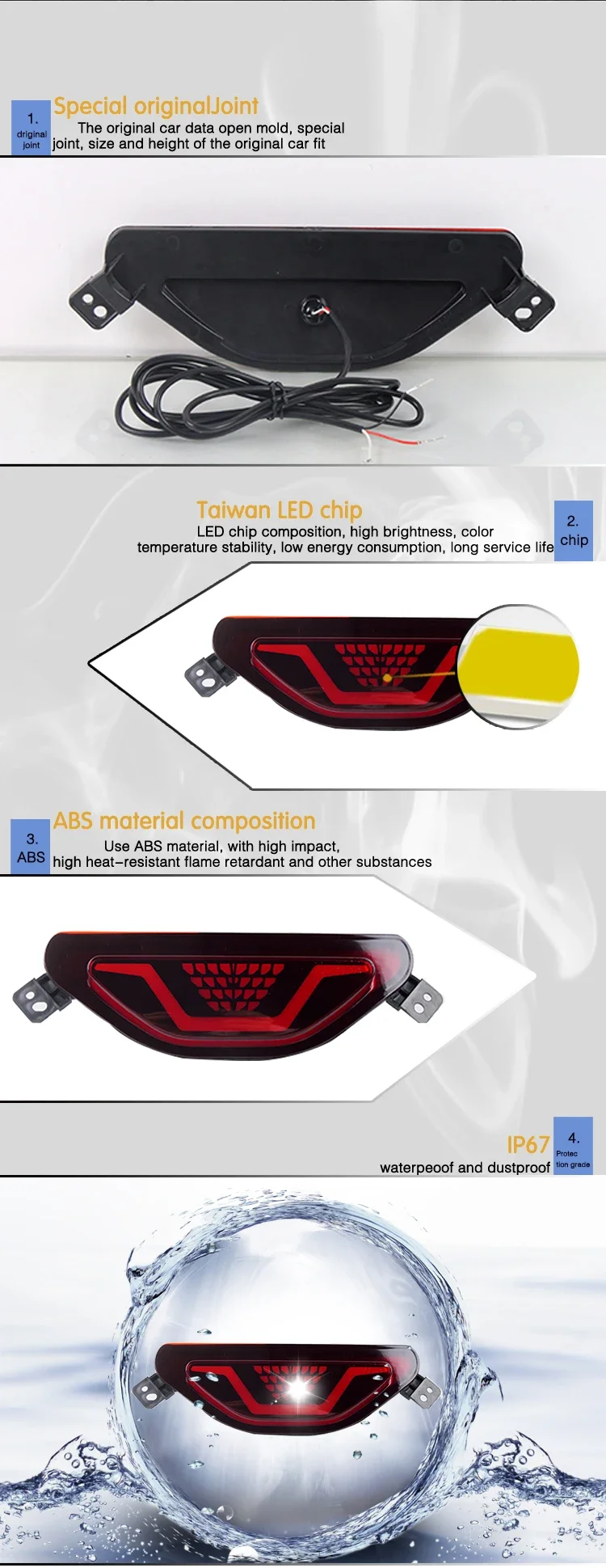 Car Rear Bumper Light Reflector Dynamic Signal Light LED Fog Lamp Modified Driving Brake Lights For Chevrolet Monza 2019-2024 detail image 3