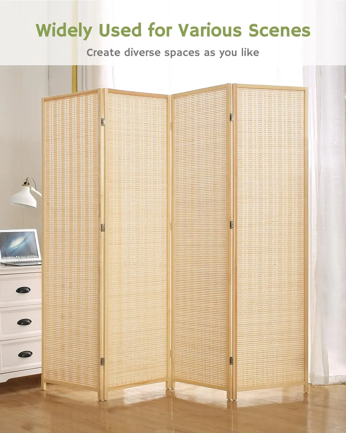 Divider 4 Panel Folding Privacy Screen, BambooDivider Screen - 6 ft