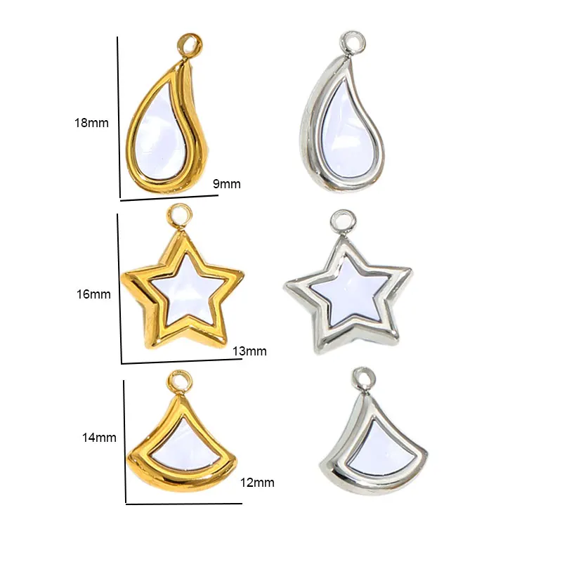 Funny10pc DIY Stainless Steel Waterdrop Star Fan Shape Charms With Real Shell Pendant Personality For Making Jewelry Accessories